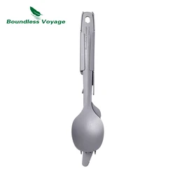Boundless Voyage Tianium Knife Fork Spoon Bottle Opener Set Lightweight Outdoor Camping Utensils Poratble Reuseable Cutlery Set