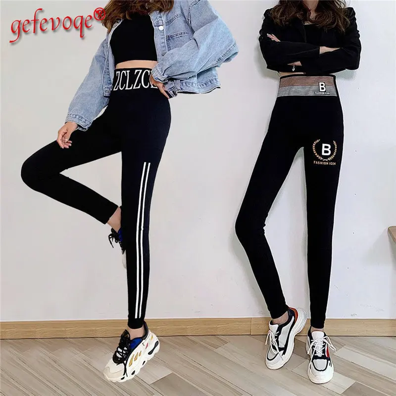 Black Letter Print High Waist Legging Pants Women 2022 New Spring Autumn Korean Fashion Stretchy Skinny Seamless Leggings Femme