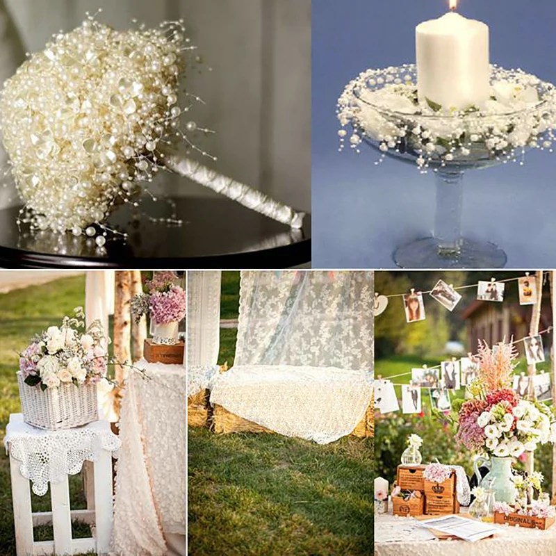 60M/Roll 3-8mm Fishing Line Artificial Pearls Flowers Beads Chain Garland Wedding Party Decoration Diy Accessories