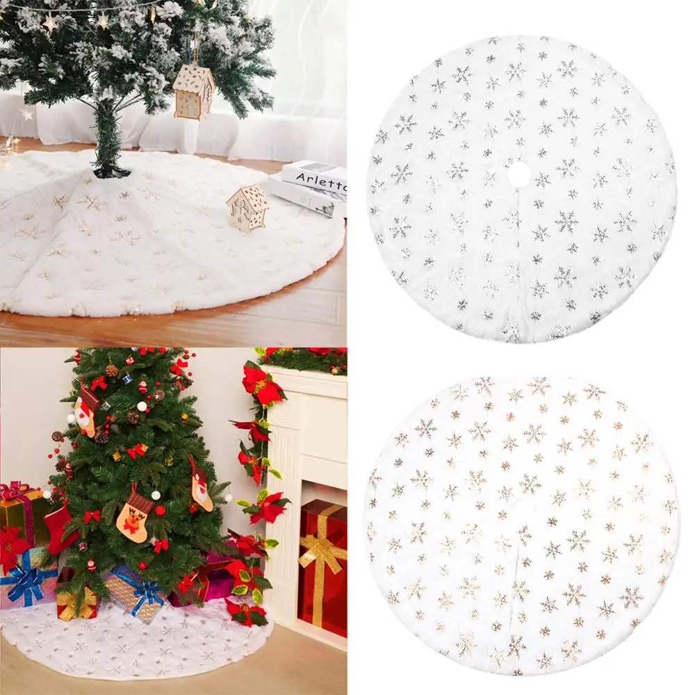 

90/122cm Christmas Tree Skirt White Flannel Embroidered Snowflake Christmas Tree High Quality Christmas Xmas Tree Decor