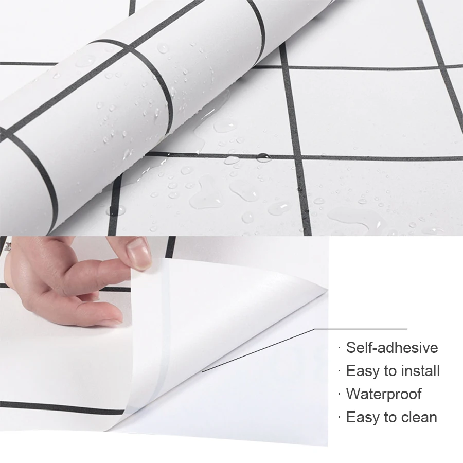 Thickened White Checkered Kitchen Oil Proof Wallpaper Self-Adhesive Background Stove Drawer Matte Frosted Waterproof Boeing Film