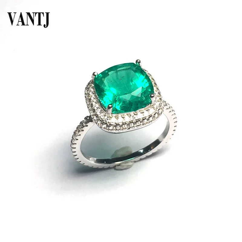 

VANTJ Real 10K Gold Lab Created Colombia Emerald "CCE" Rings Moissanite Fine Jewelry Women Party Wedding Gift