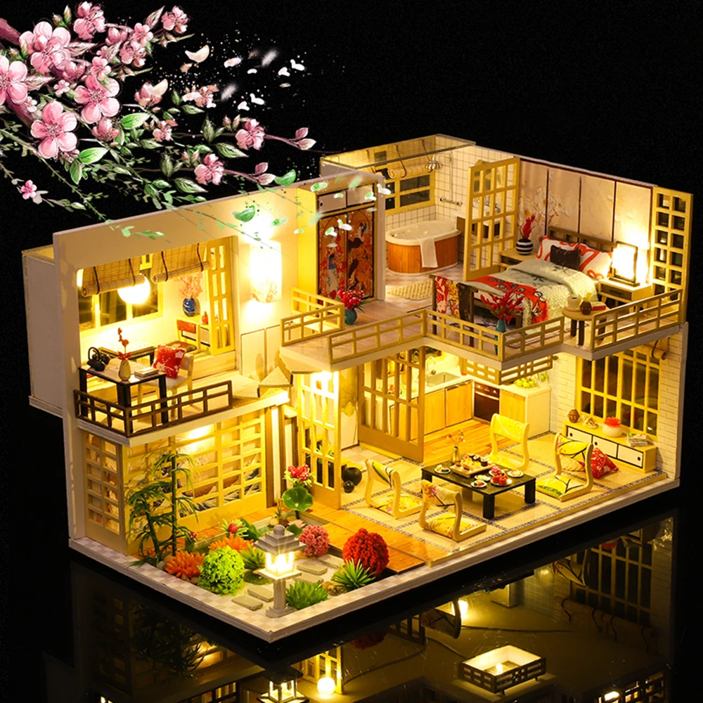 Doll House Furniture Diy Dollhouse Miniature Puzzle Assemble 3D Wooden Miniatures Dollhouse Educational Toys For Children Gift