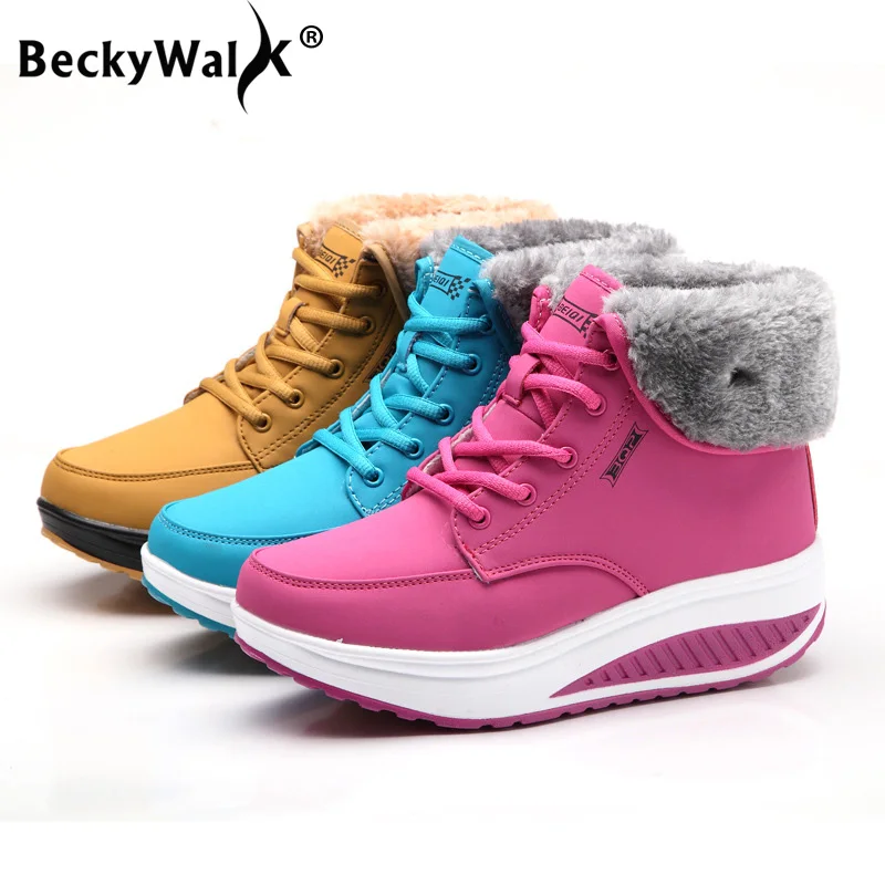 2023 Shoes Woman Winter Warm Platform Women Snow Boots Plush Female Casual Sneakers Lace-Up Ankle Boots Women Shoes WSH3418