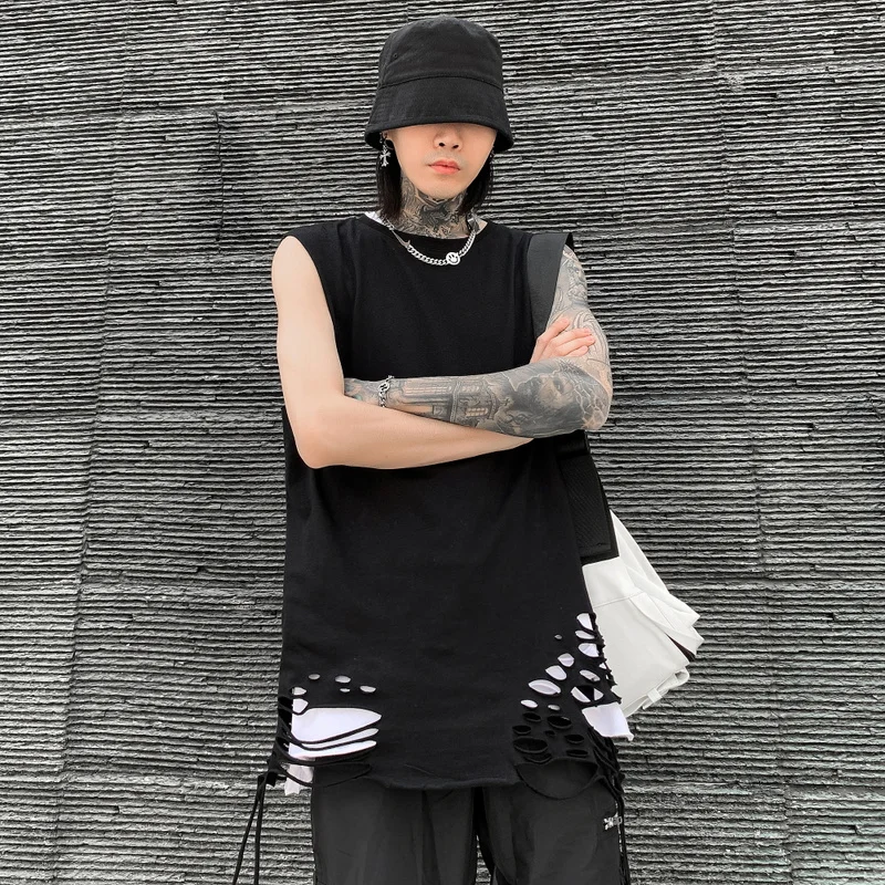 

Summer men's street hip hop sleeveless vests with the same high street fashion casual loose large size vest