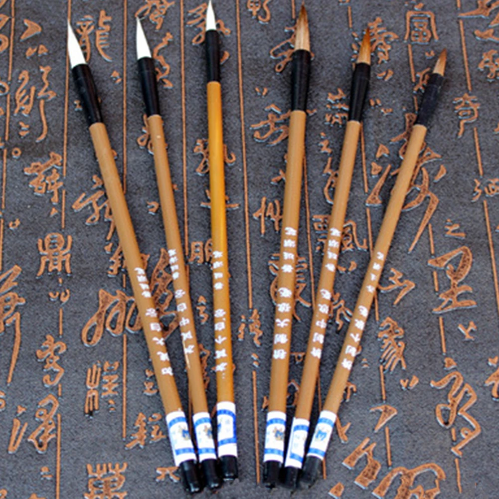 6PCS/Set Wolf Hair Calligraphy Brush Chinese Writing Brush Paint Brush Artist Drawing Watercolor Painting Brushes School Supplie