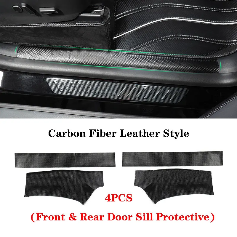 

For Tesla Model Y Carbon Fiber Leather Four Doors Anti-kick Protective Front & Rear Door Sill Glove compartment