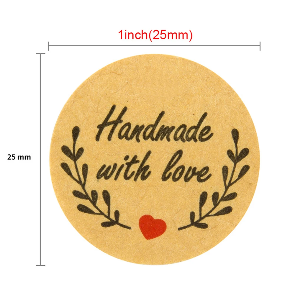 100-500PCS Handmade Love Stickers Stamp Label Brown Party Decoration Wedding Stickers DIY Handmade Stationery Thank You Stickers