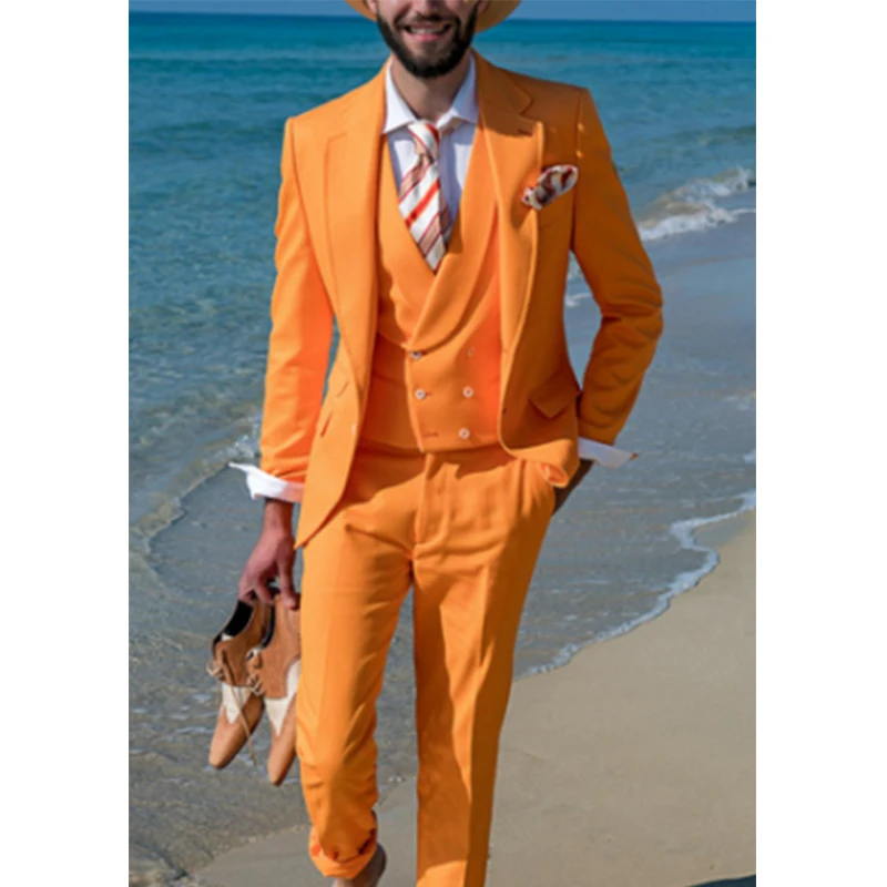 Orange Bräutigam Tragen Slim Fit Hochzeit Kleid Business Anzüge Prom Party Anzüge kostüm homme mariage luxe 3 Stück (Jacke + weste + Hosen)