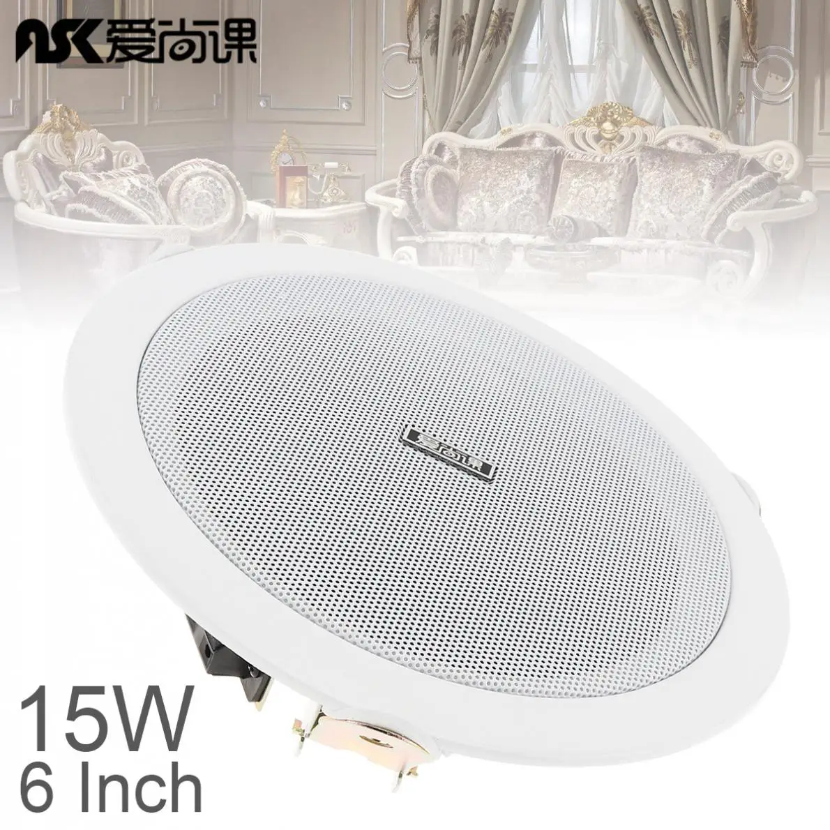 

ASK-630 6 Inch 15W Fashion Metal Microphone Input USB MP3 Player Ceiling Speaker Public Broadcast Background Music Speaker