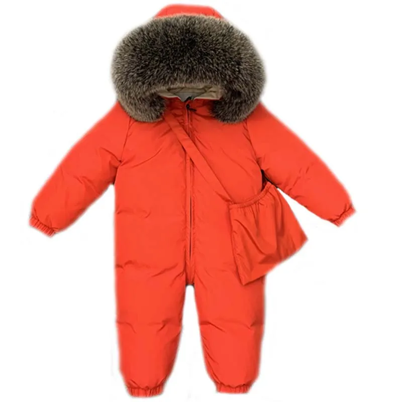 -30 Degree Infant Snowsuit Real Fur Collar Duck Down Filling Thick Warm Toddler Boys Girls Down Rompers Baby Winter Jackets