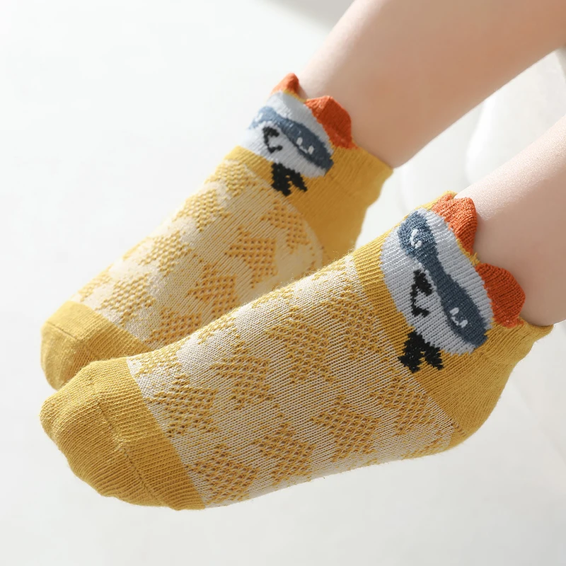 Lote de 5 pares de calcetines cortos de algodón con estampado Animal para niños y niñas, calcetines de malla para recién nacidos, accesorios para bebés