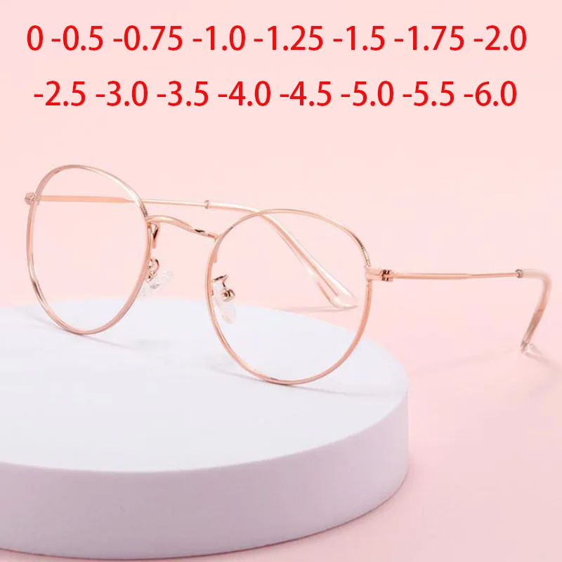 Round Metal Style Option Eye Glasses 3447 Myopia Astigmatism prescription High Quality Prescription 0 -0.5 -0.75 To -6.0