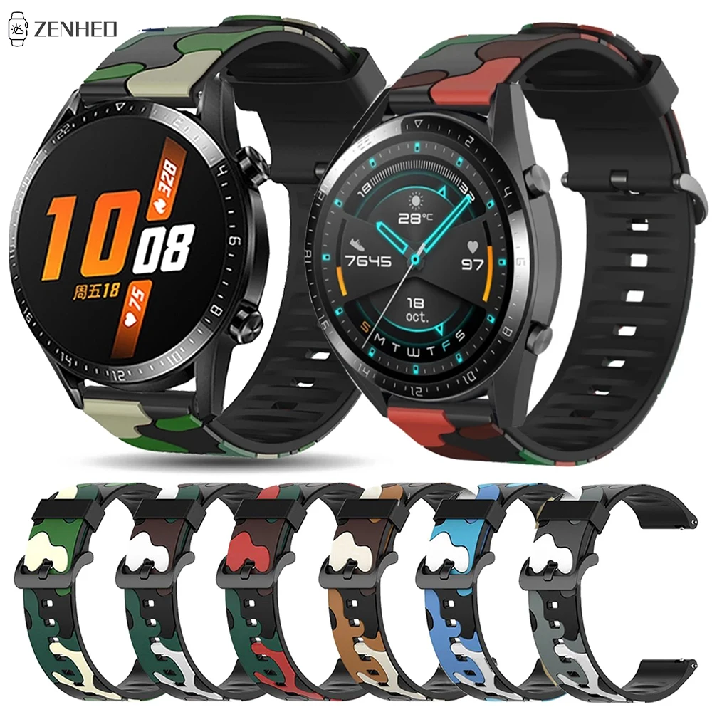 20mm 22mm Camouflage Band For Huawei Watch GT3 GT2 42mm 46mm Honor Magic Silicone Bracelet Strap for Xiaomi Watch Color Sport