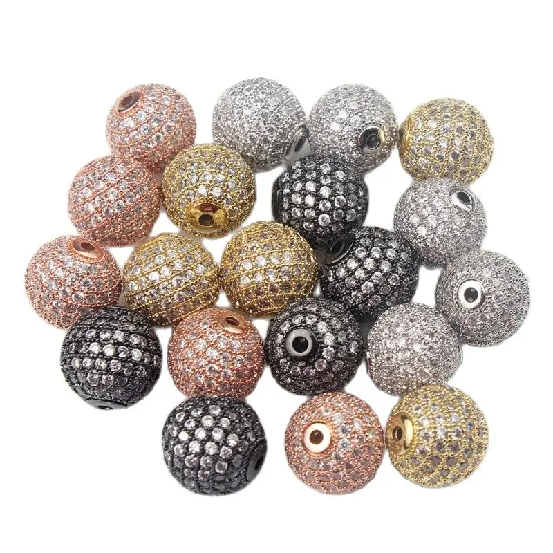 3pcs/lot Fashion Metal Brass Micro Pave Crystal CZ Round Space Loose Beads for Diy Bracelet Accessories Jewellery Making