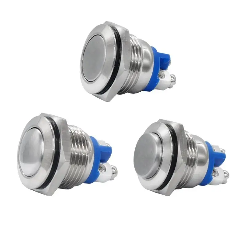 1PCS 16mm 3A/250VAC Anti-Vandal Momentary Steel Metal Push Button Car Switch Self Return IP67 Waterproof Flat Round