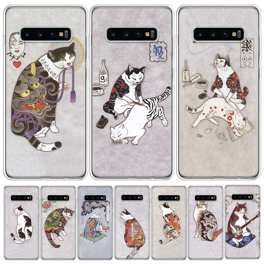 Animal cat tattoo cool Phone Case For Samsung Note 20 Ultra 10 Lite 9 8 Galaxy A9 A8 A7 A6 J8 J6 J4 Plus A90 5G A80 A81 A91 Cove