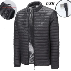 USB Charging Heating Down Cotton Jacket Winter Mens Heated Warm Down Coat Outdoor Sports Hiking Riding Windproof Thermal Jackets