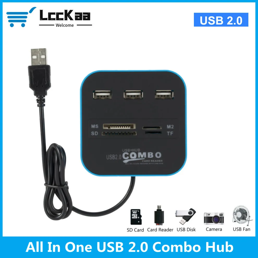 USB 2,0 док-станция, устройство для чтения карт памяти, 3 порта