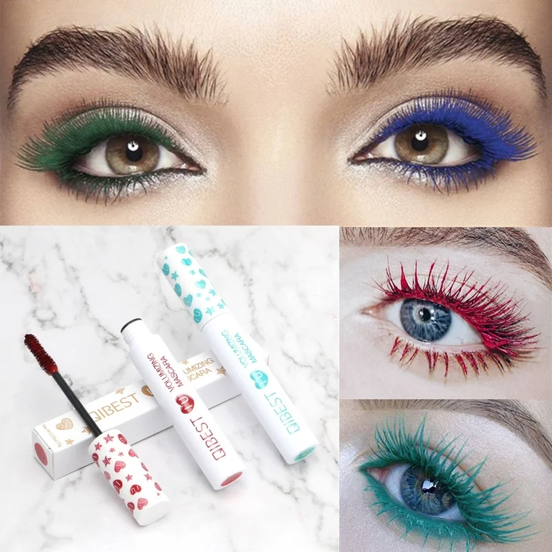 Qibest 7 Kleur Waterdichte Gekleurde Mascara 4d Rimel Inkt Oog Cosmetische Groen Bruin Blauw Curling Wimpers Verlenging Mascara Volume