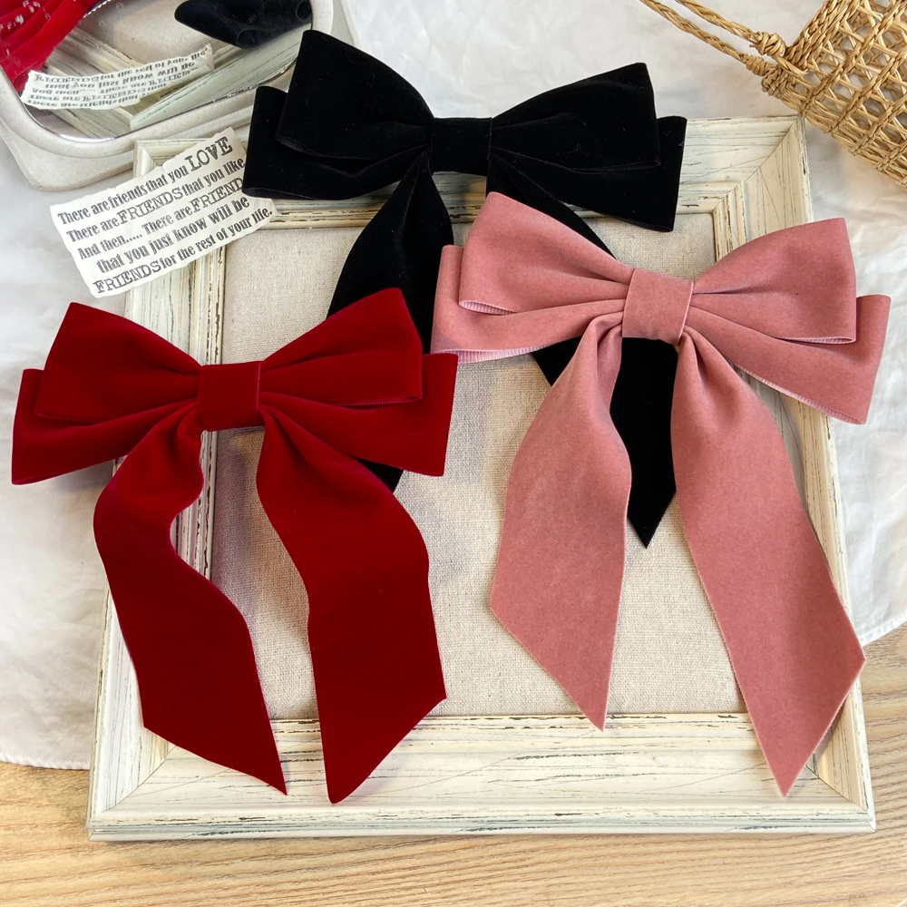 Red Black Velvet Big Bow Hairpin For Women Girls Satin Trendy Ladies Hair Clip Cute Barrette Oversize Floral Hair Accessories