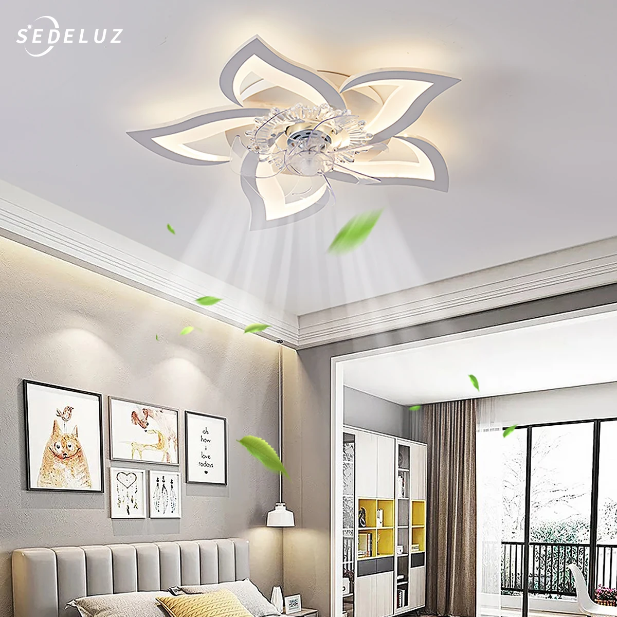 Modern Ceiling Fan Light With LED Lamp Remote Control And Mobile Phone App Function Is Applicable To Bedroom And Living Room