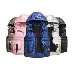 Winter Warm Baby and Girls Boys Hooded Zip Puffer Vest Jackets School Kids Down Waistcoat Children Outfit Tops 3-11Yr