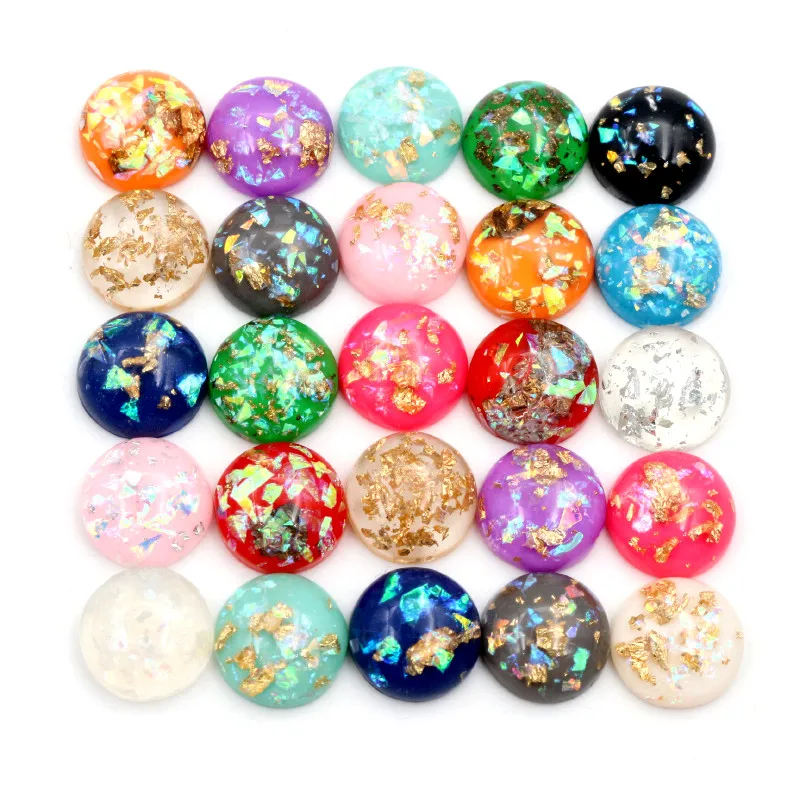 New Fashion 40pcs 12mm 8mm 10mm Mix Colors Built-in metal foil Flat back Resin Cabochons Cameo