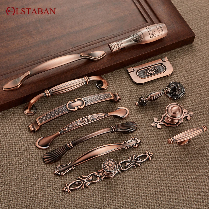 LSTABAN Antique Zinc Alloy European Style Red Bronze Handle Wine Cabinet Shoe Cabinet Door Drawer Cupboard Furniture Handle