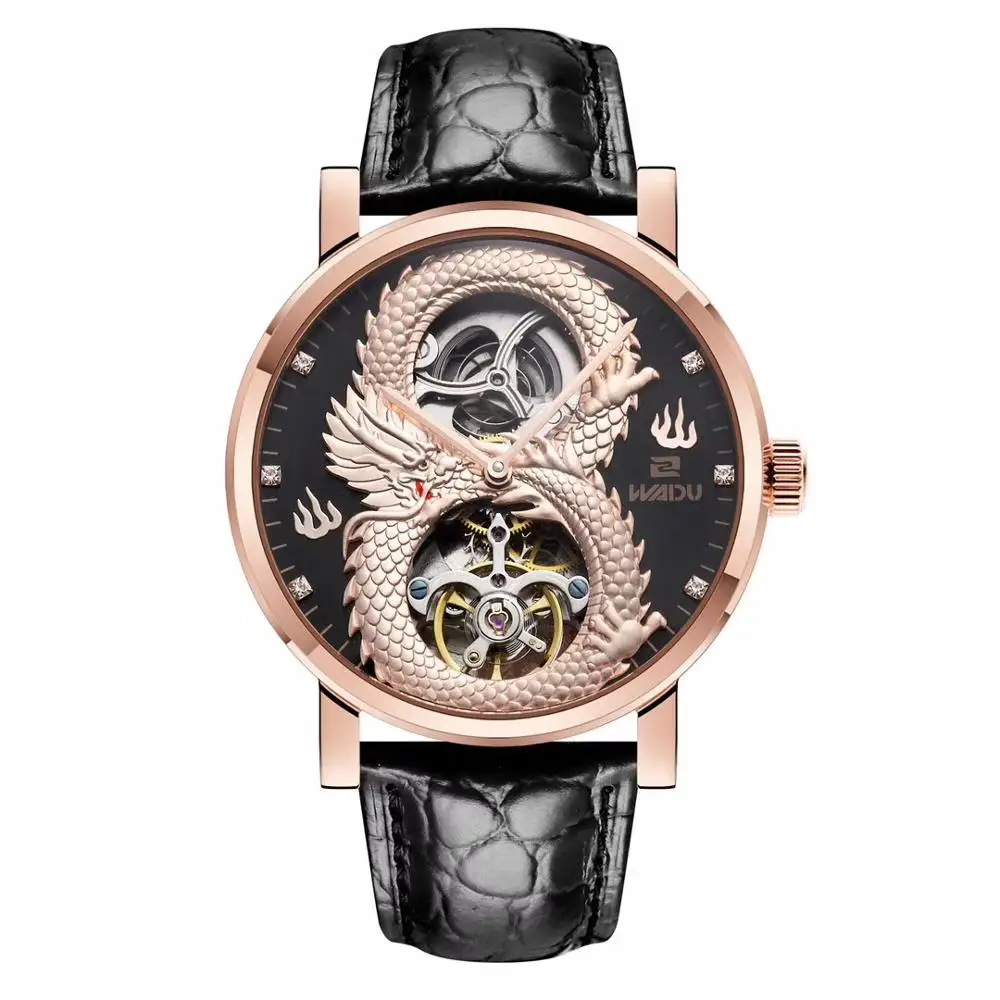 Luxury Brand Carving Dragon Automatic Mechanical Men Watch Rose Gold Tourbillon Wrist Watch As Gift A78