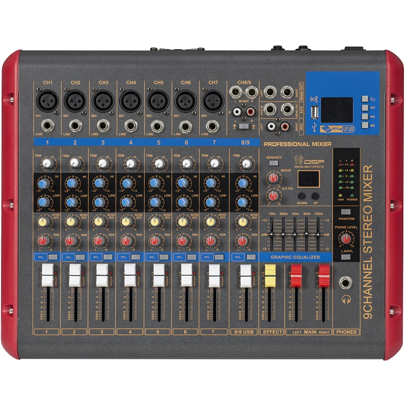 Высококлассный сценический КТВ, домашний DJ-караоке-микрофон, 5200 Вт, цифровой усилитель мощности, 9-канальный микшер, консоль, процессор аудиоэффектов