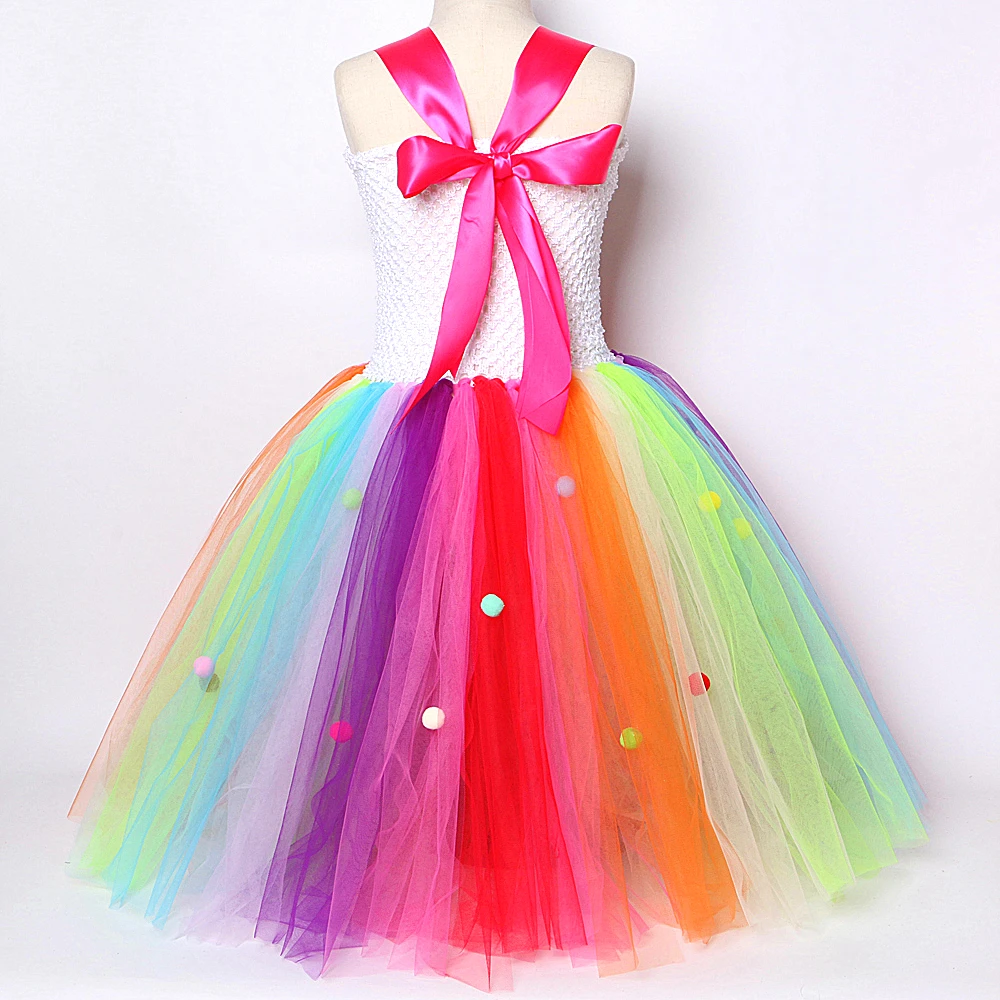 Rainbow Lollipops Long Tutu Dress for Girls Candy Birthday Party Costumes for Kids Christmas Halloween Outfit Princess Ball Gown