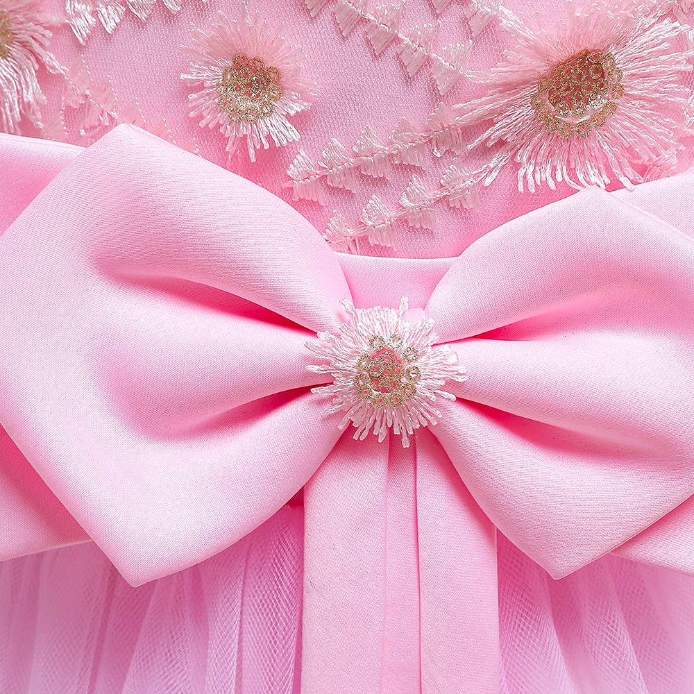 Girl Pink White One Shoulder Long Bridesmaid Dress Kids Bow Gown Clothes For Children Princess Party Wedding 12 13 14 Vestidos image 6