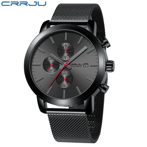 Imagen 2 del producto CRRJU-Reloj de pulsera de acero inoxidable para hombre, cronógrafo multifunción a la moda, resistente al agua, para negocios