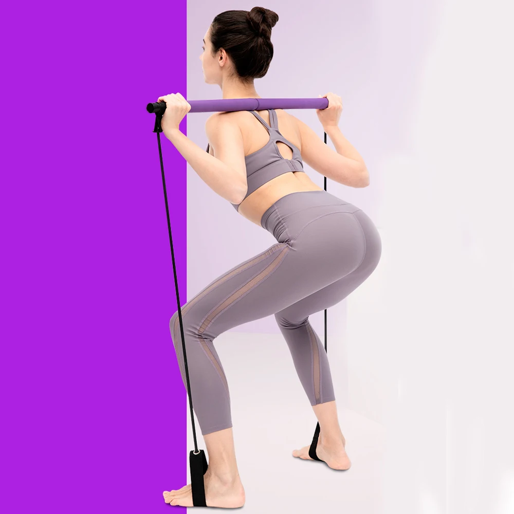 Portable Pilates Bar Resistance Band Yoga Pilates Stick Home Gym Yoga Exercise Rope Fitness Bar with 2 Foot Loops Stretch Stick