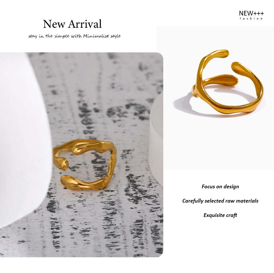 Yhpup 316L Edelstahl Ring Neues Design Metallic 18K PVD plattierter Schmuck Trendiger Öffnungsring биМ Р Mohamedрия Mohamed Geschenk – Detail 8