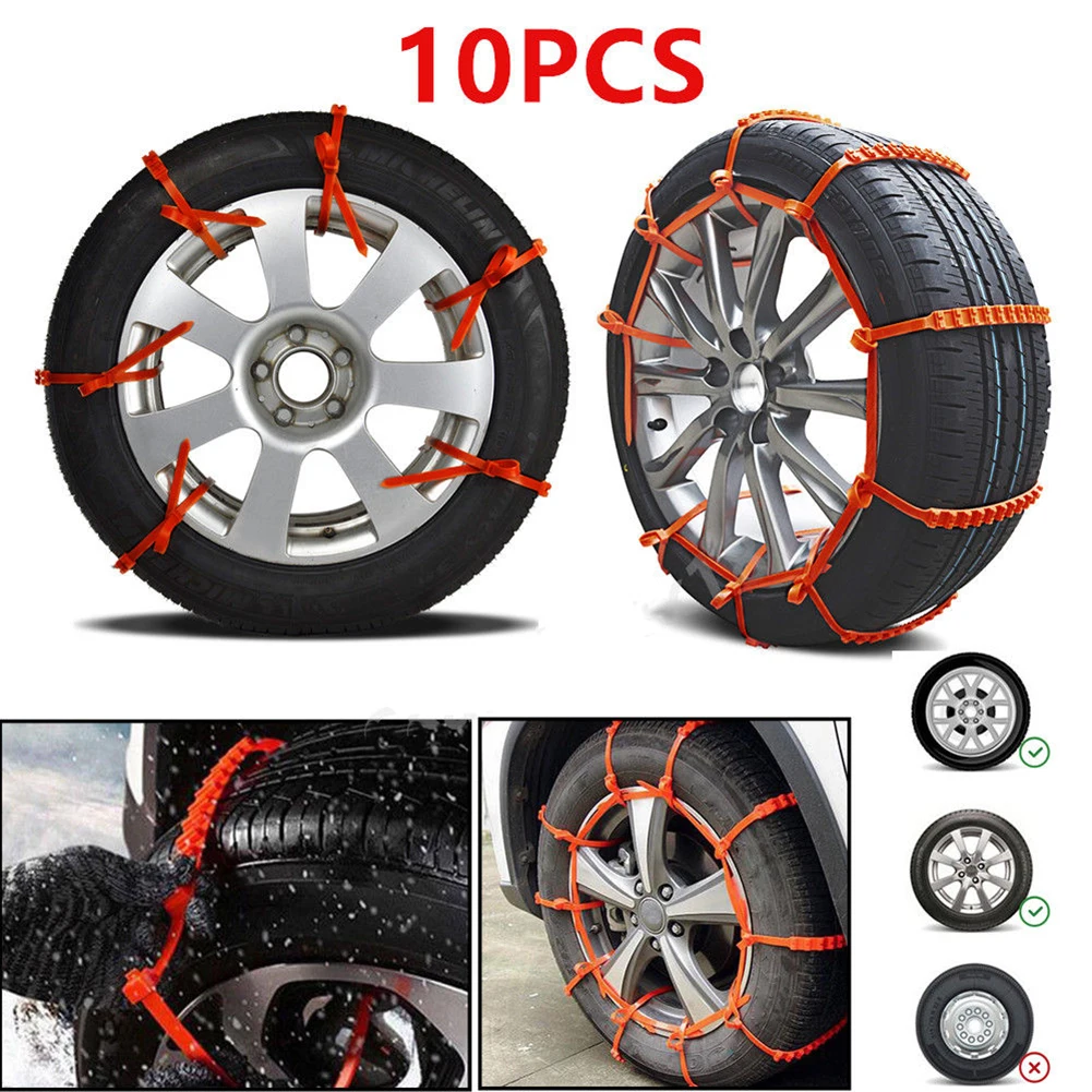 

10Pcs Car Tire Snow Chains Winter Snow Tire Chains Mud Tyre Anti-Skid Belts Emergency Chains Beef Tendon Wheel Nylon Belt