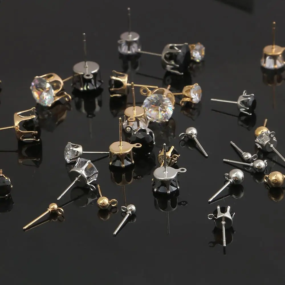 

Crystal Ear Pin Findings 3/4/5/6/8/10mm Stud Earring Basic Pins Stoppers Connector For DIY Jewelry Making Accessories Supplies