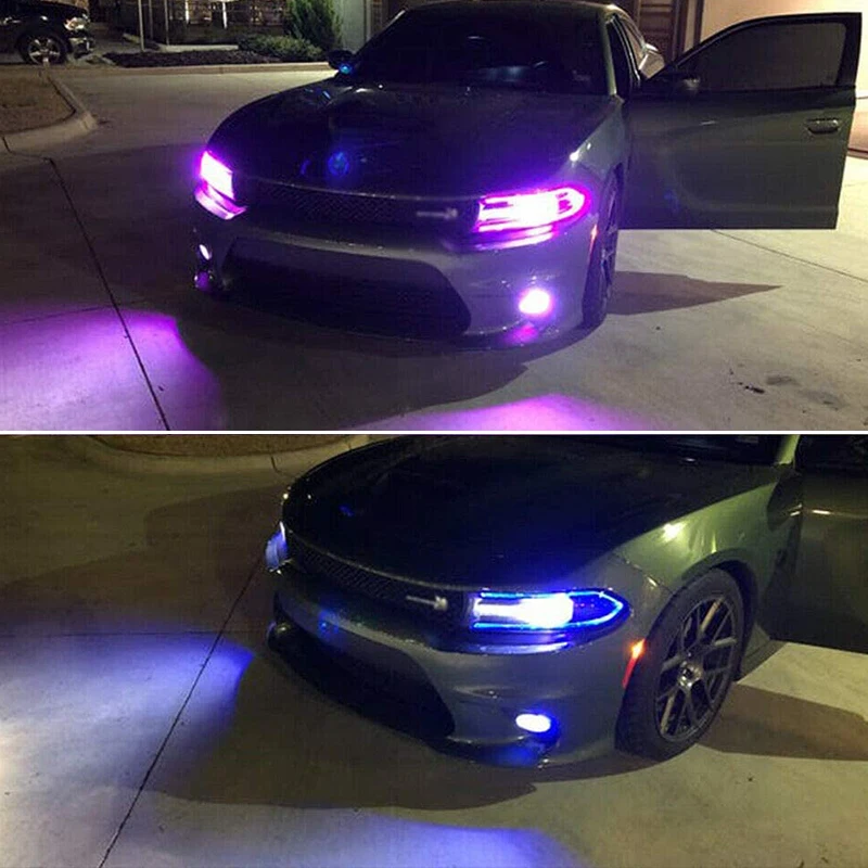 Car Bluetooth APP Remote Control RGBW MultiColor LED Headlight Circuit Board Light Kit For 2015-2020 Dodge Charger DRL