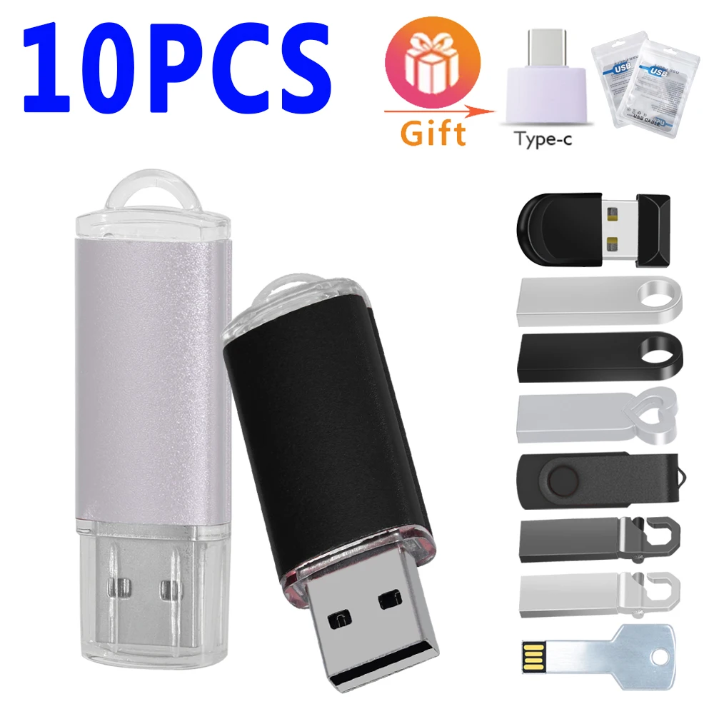 10 قطعة/الوحدة جديد usb فلاش حملة 64 جيجابايت 32 جيجابايت 16 جيجابايت 8 جيجابايت 4 جيجابايت القلم محرك بندريف فلاش محرك مقاوم للماء الفضة u القرص ميم...