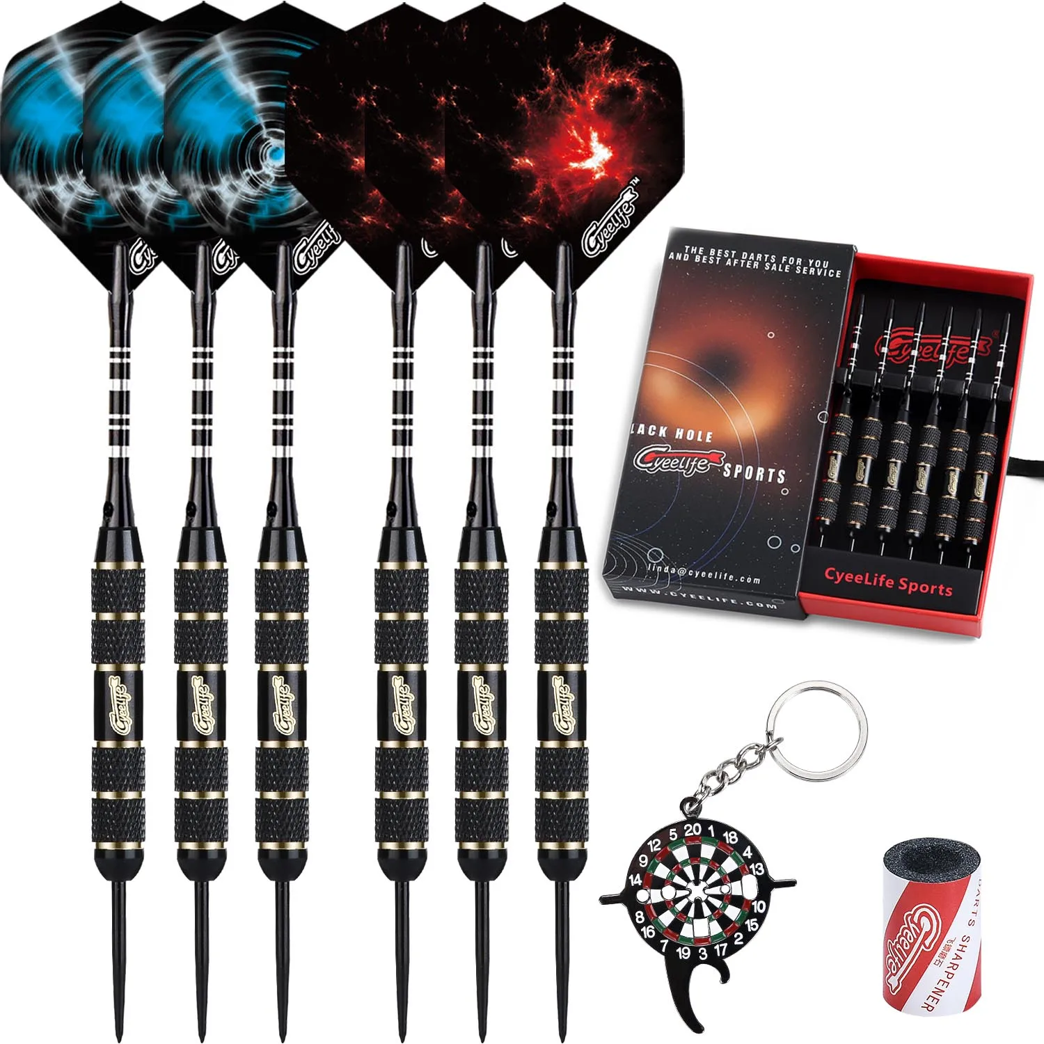 CyeeLife 22g Steel tip darts set Professional With Gift Case,12 Flights+Sharpener+Multi Function Tool 6 Packs