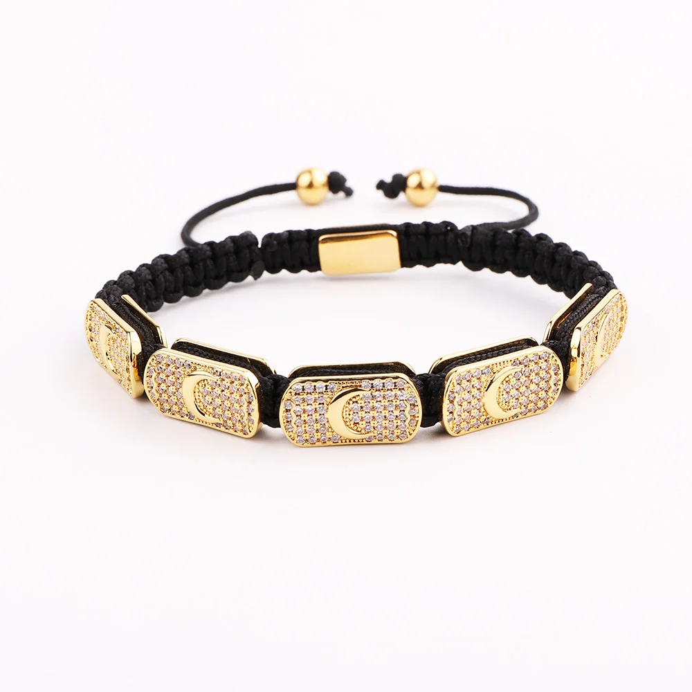 JARAVVI Mode Luxus CZ Micro Pflastern Sterne Mond Charme Geflochtene Einstellbare Macrame Armbänder Frauen Männer