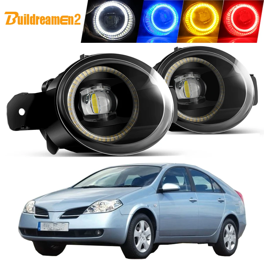 2 X 40W LED Fog Light Assembly For Nissan Primera P12 2001-2007 Car Front Bumper Angel Eye Fog Daytime Running Lamp DRL 4000LM