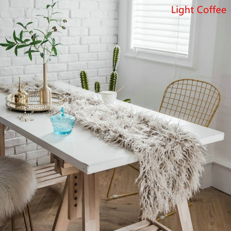 Shaggy Plush Table Runner Artificial Wool Table Runners Home Dinner Table Decor