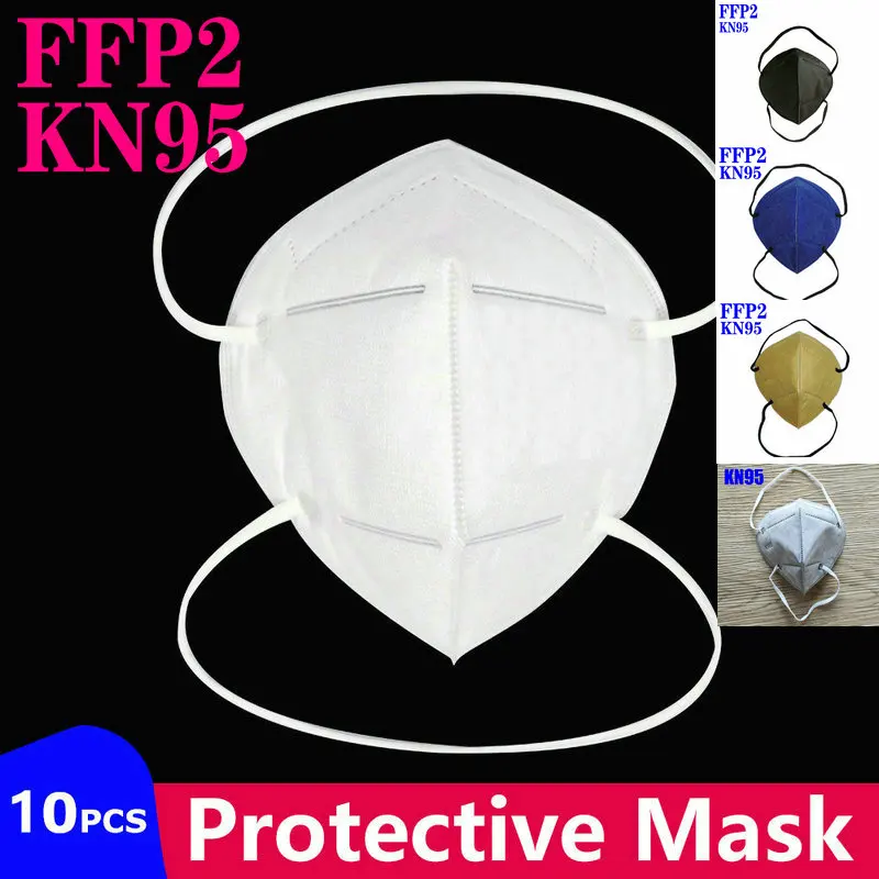 Mascarilla FFP2 KN95 con filtro para adultos, máscara facial con 5 capas, respirador, CE, color blanco y negro