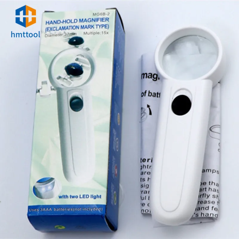 Handheld Type 15X Exclamation Mark Magnifying Glass Double LED Plastic Portable Magnifier For Phone Motherboard Repair Tool