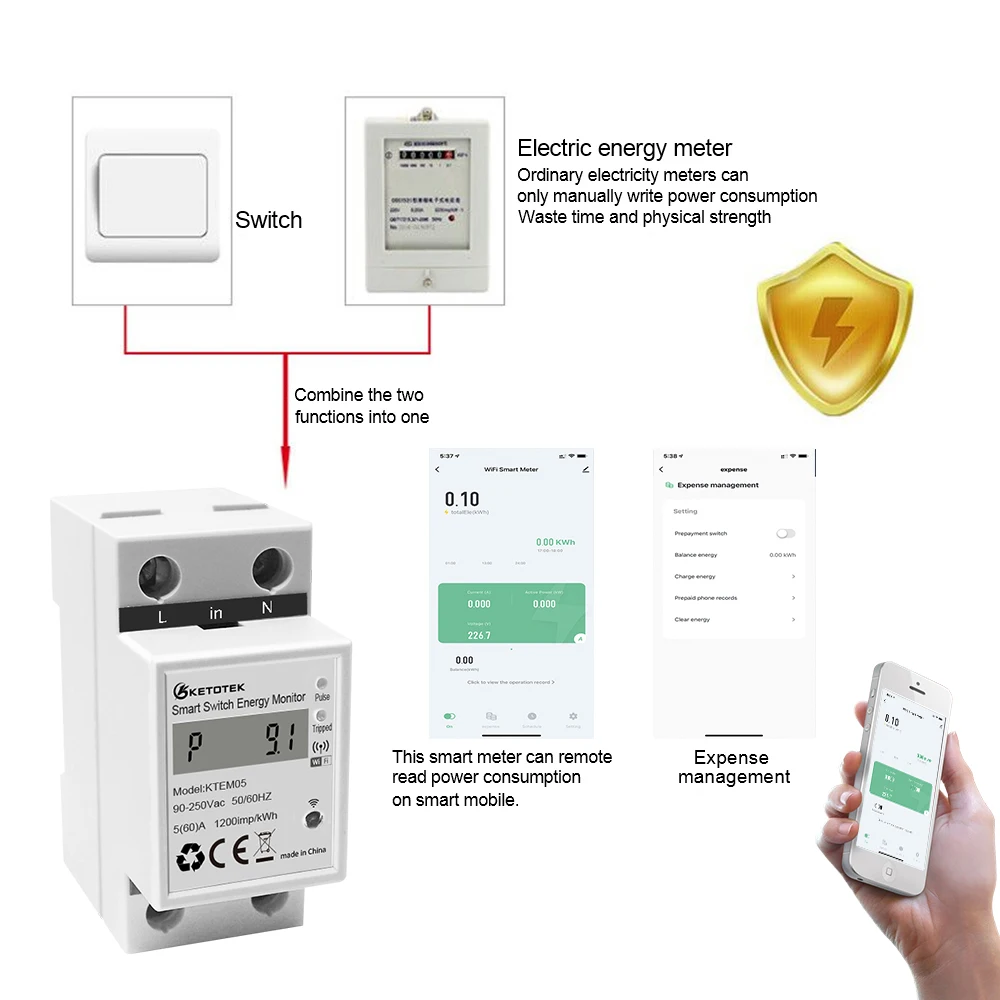 Din Rail Wifi Tuya Smart Energy Power Meter Kwh 220V Voltmeter Ampèremeter Smart Leven Wattmeter Afstandsbediening Schakelaar Controle Monitor