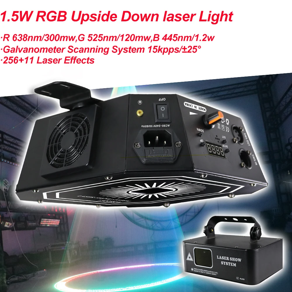 

1.5W Upside Down laser Light Stage Scanning Amimation Effect Laser Projector DMX RGB Full Color Light For Spectacular DJ Show