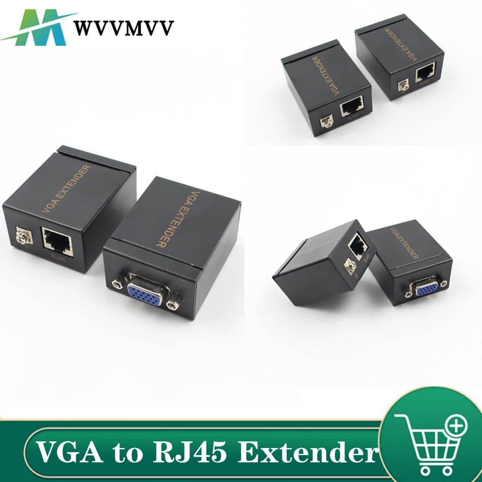 1 Pair Receiver Transmitter VGA to RJ45 Extender Repeater by Cat5e/6 up to 60M VGA UTP for PC Laptop Computer Projector