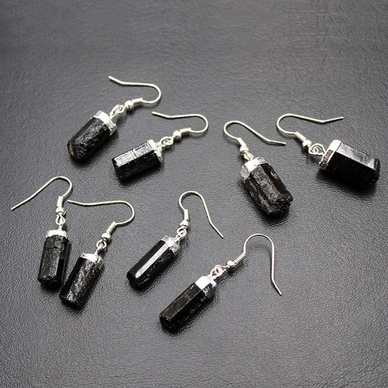 Irregular Raw Black Tourmaline Earring for Women Girls Natural Stone Crystal Healing Drop Earrings